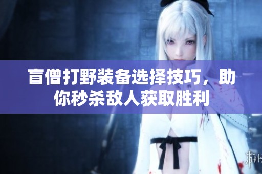 盲僧打野装备选择技巧，助你秒杀敌人获取胜利