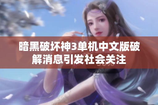 暗黑破坏神3单机中文版破解消息引发社会关注