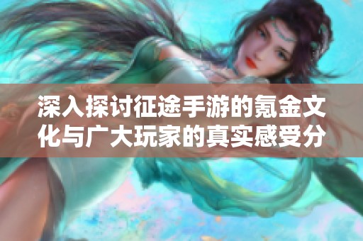 深入探讨征途手游的氪金文化与广大玩家的真实感受分析